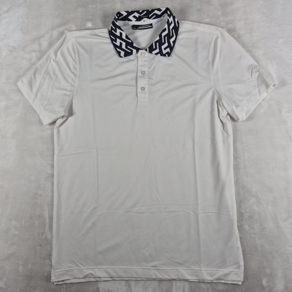 J Lindeberg Karter Polo Shirt Men's Medium White Regular Fit Golf Performance